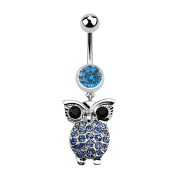Banane argent avec pendentif hibou et grands yeux bleu clair