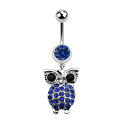 Banana silver with pendant owl and big eyes dark blue
