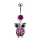 Banane argent avec pendentif hibou et grands yeux fuchsia