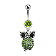Banane argent avec pendentif hibou et grands yeux vert clair