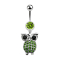 Banane argent avec pendentif hibou et grands yeux vert clair