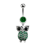 Banane argent avec pendentif hibou et grands yeux verts
