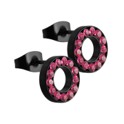 Boucles doreilles Fake Tunnel noir avec cristal rose
