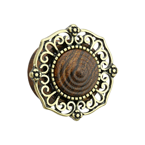 Flared plug made of sono wood with tribal shield