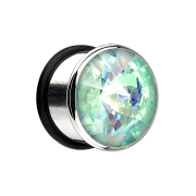 Flared Plug mit grossem Kristall aqua