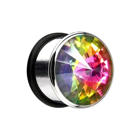 Flared plug with large colored crystal