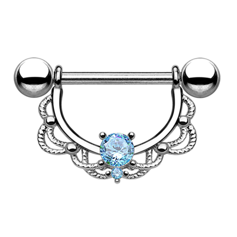 Barbell Halbkranz silber mit Kristall aqua