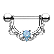 Barbell half wreath silver with crystal aqua