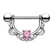 Barbell half wreath silver with crystal pink