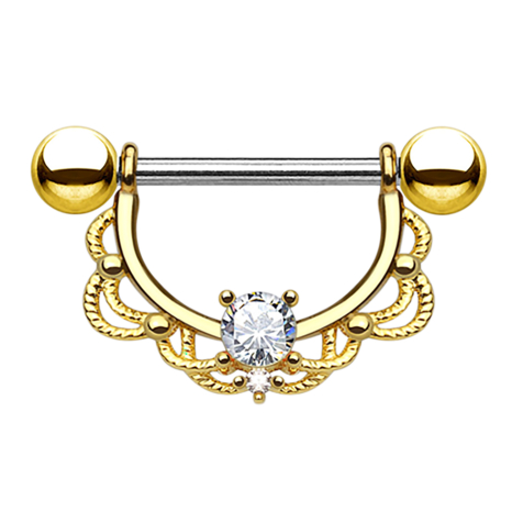 Barbell demi-couronne doré avec cristal argenté