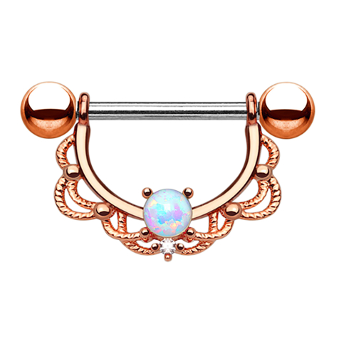 Barbell demi-couronne or rose avec opale