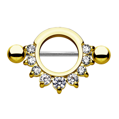 Barbell round with 9 gold-plated crystals