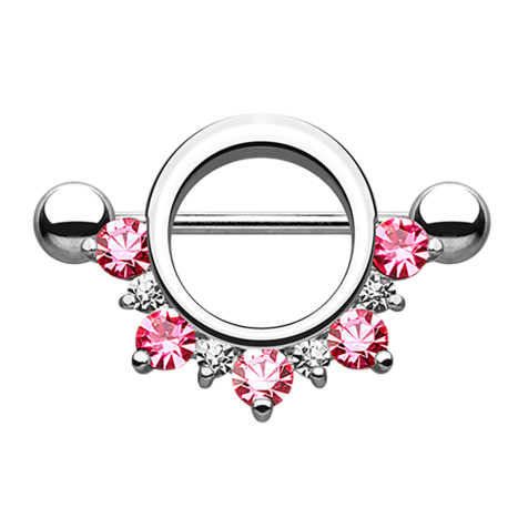 Barbell rund mit unterschiedlichen Kristallen pink