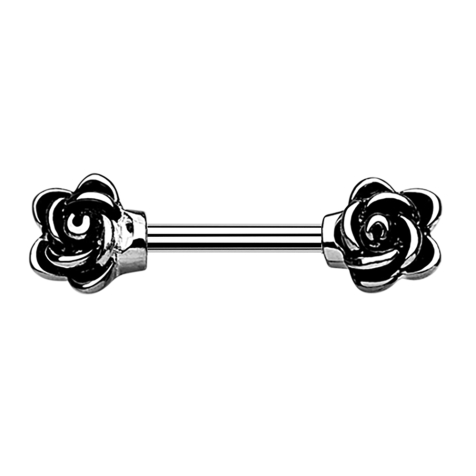 Barbell bar with flower silver