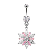 Banane argent avec pendentif cristal de fleur rose