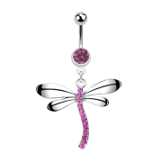 Banana silver with pendant dragonfly crystal pink