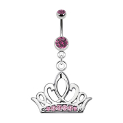 Banane silber mit Anhänger Tiara Krone pink