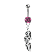 Banana silver with pendant 3 feathers pink
