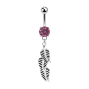 Banane argent avec pendentif 3 plumes rose