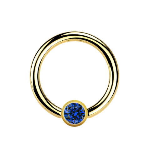 Anello di chiusura a microsfera placcato oro con cristallo a sfera blu scuro