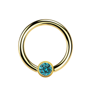 Micro Ball Closure Ring gold-plated with ball crystal aqua