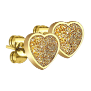 Gold-plated glitter heart stud earrings