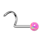 Nose stud curved silver with opal pink