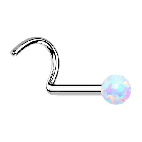 Nose stud bent silver with opal white