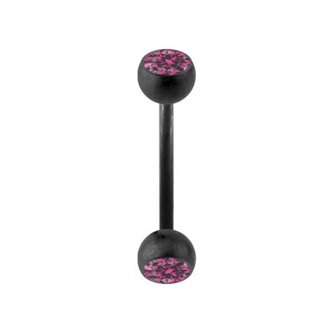Micro banana black matt with two crystal balls pink