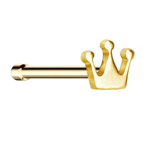 Straight gold-plated nose stud with crown