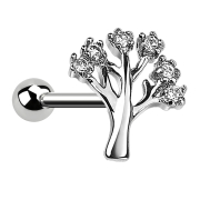 Micro barbell with tree and crystal silver