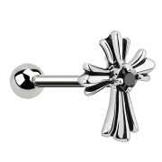 Micro Barbell avec croix vintage et cristal noir