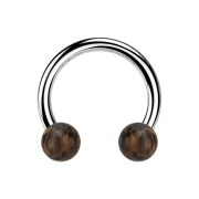 Circular barbell silver with two palm wood balls