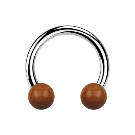 Circular barbell silver with two balls made of Sawo wood