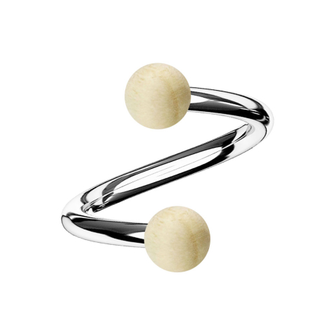 Spirale argentée avec deux boules en bois de crocodile