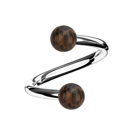 Spirale argentée avec deux boules en bois de palmier