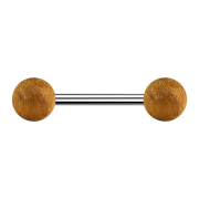 Barbell argent avec deux boules en teck
