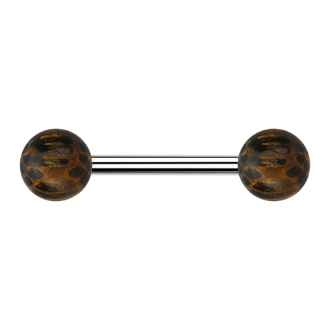 Barbell argent avec deux boules en bois de palmier