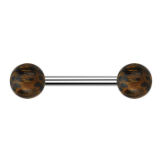 Barbell argent avec deux boules en bois de palmier