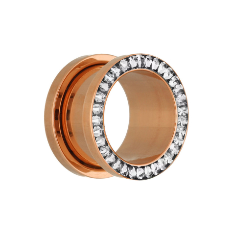 Flesh tunnel rose gold with silver crystal and epoxy protective layer