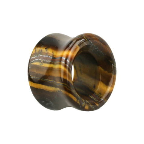 Flared tunnel made from tigers eye stone