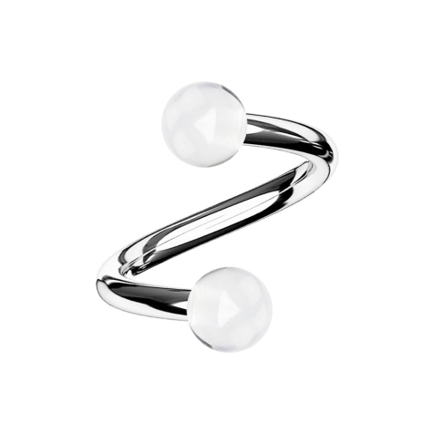 Micro spirale argentée avec deux boules transparentes