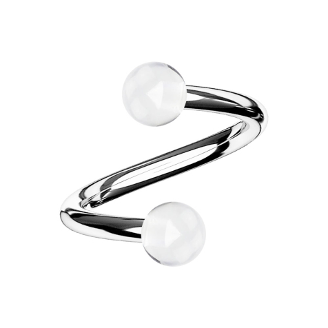 Spirale argentée avec deux boules transparentes