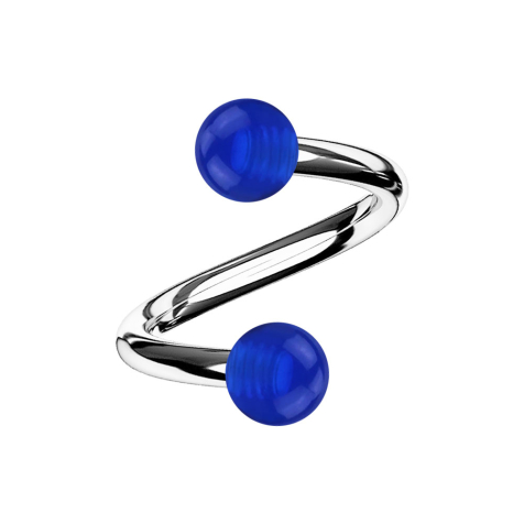 Micro spirale argentée avec deux boules bleu foncé transparent