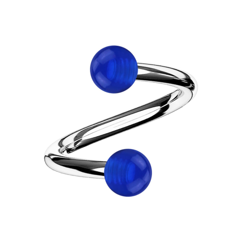 Spiral silver with two balls dark blue transparent