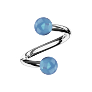 Micro spirale argento con due sfere blu chiaro trasparente