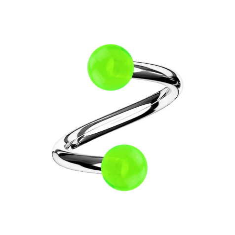 Micro spirale argentée avec deux boules vert transparent
