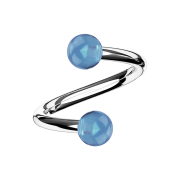 Spiral silver with two balls light blue transparent