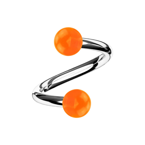 Micro spirale argentée avec deux boules orange transparent