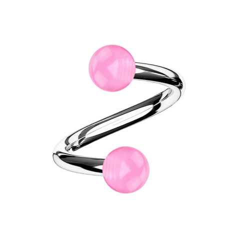 Micro spirale argento con due sfere rosa trasparente
